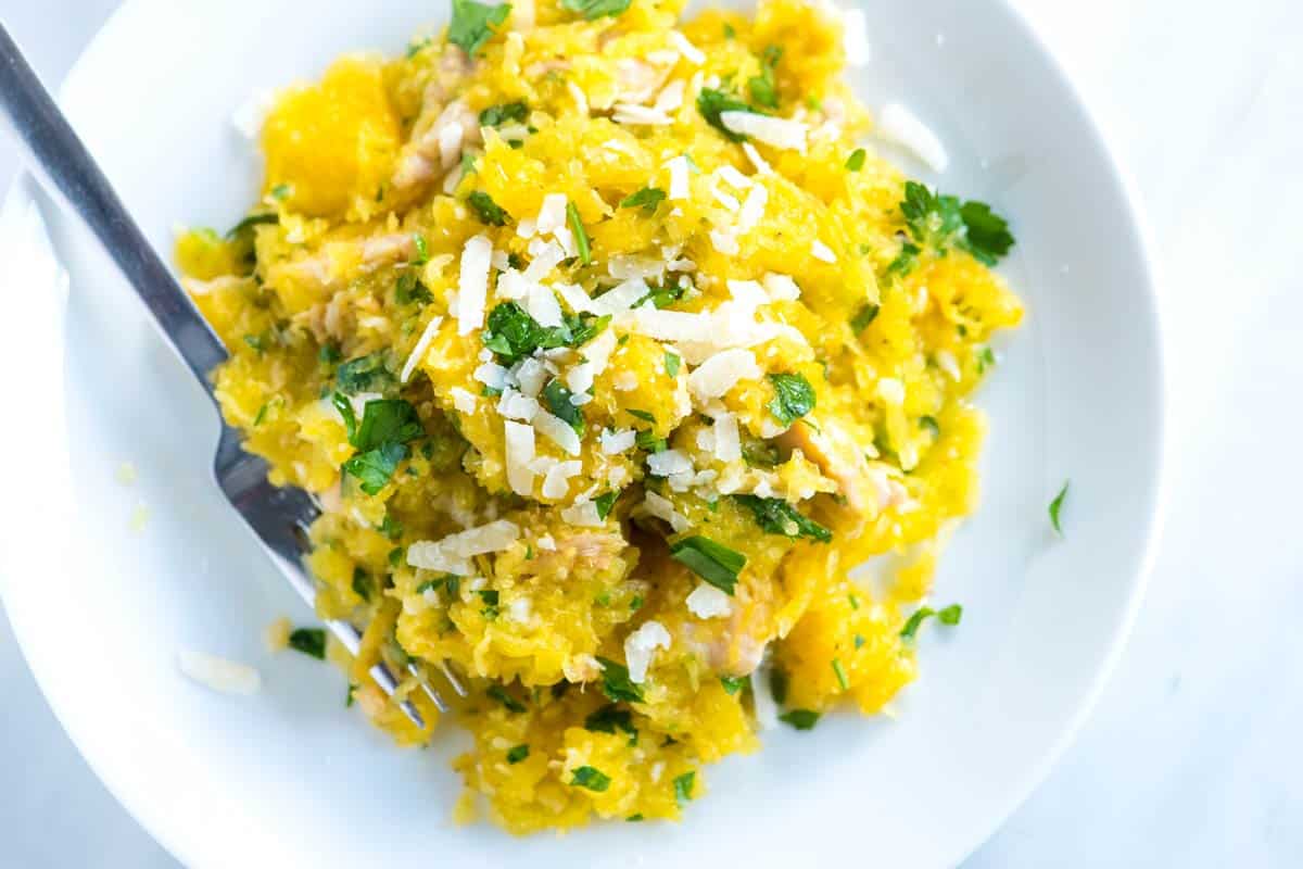 Parmesan Lemon Baked Spaghetti Squash with Chicken