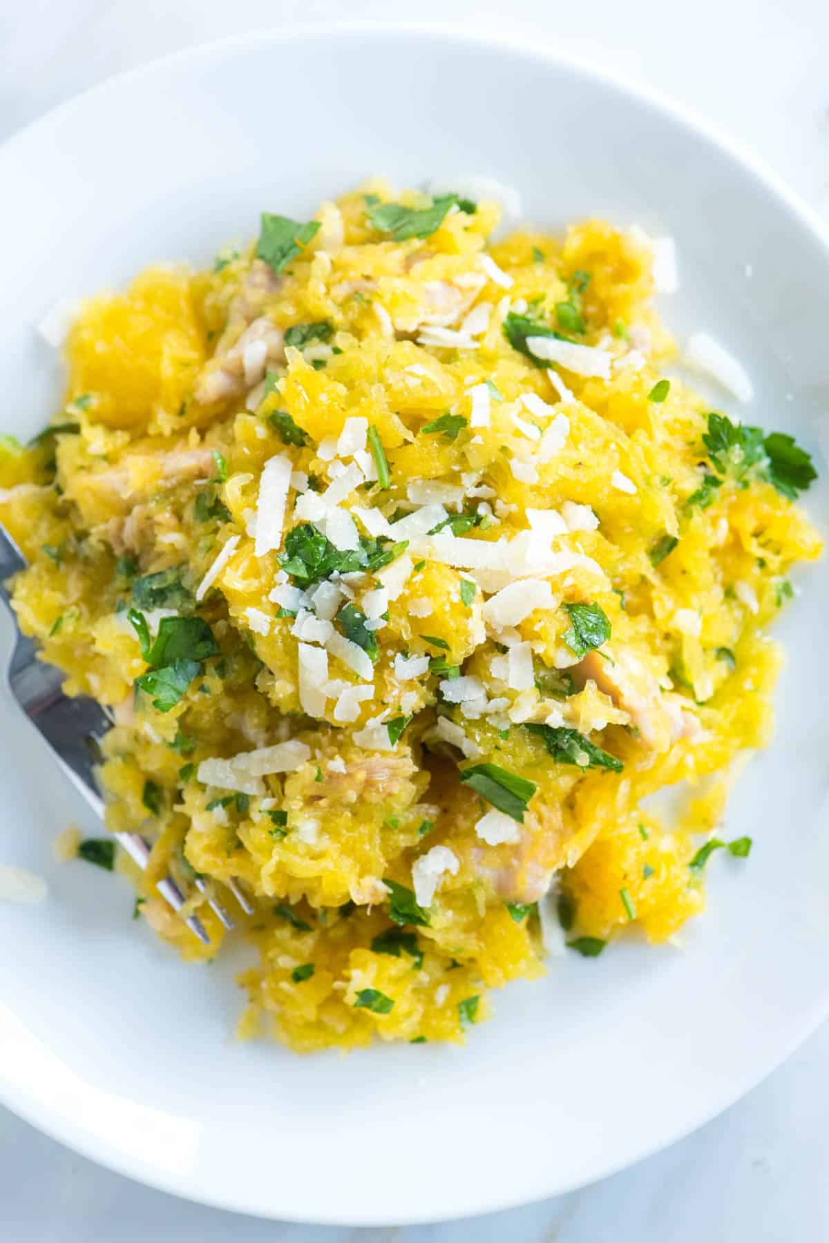 Parmesan Lemon Baked Spaghetti Squash with Chicken