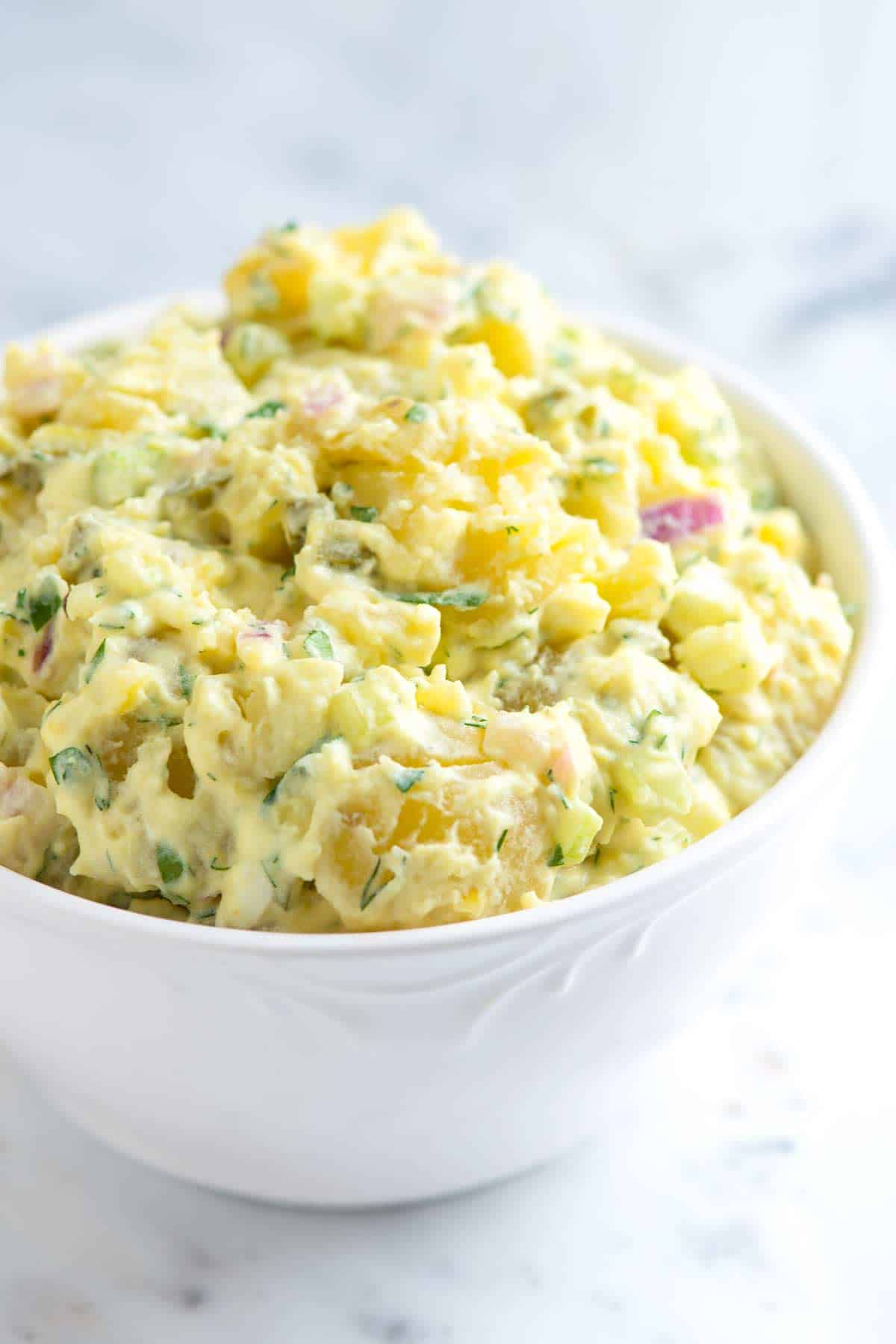 Bowl of our easy creamy potato salad