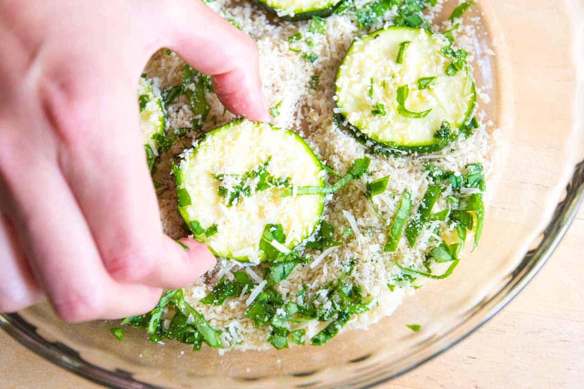 How to Make Zucchini Chips - Add Coating to Zucchini Bullet
