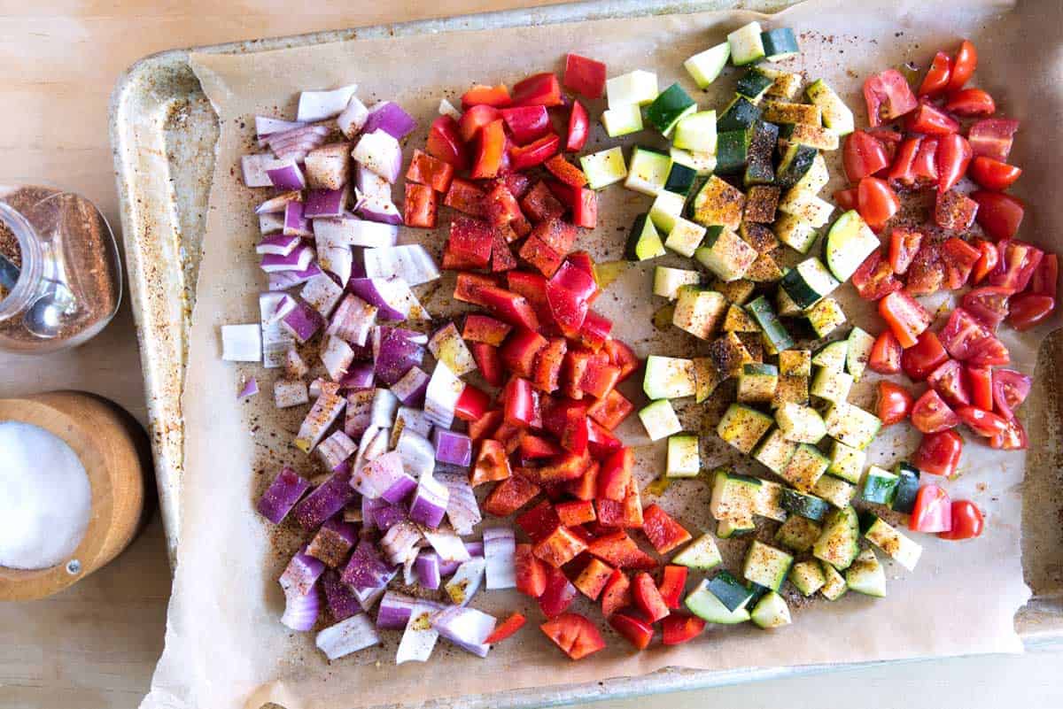 Roasting the veggies for tacos