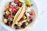 Roasted Veggie Tacos with Creamy Cilantro Sauce