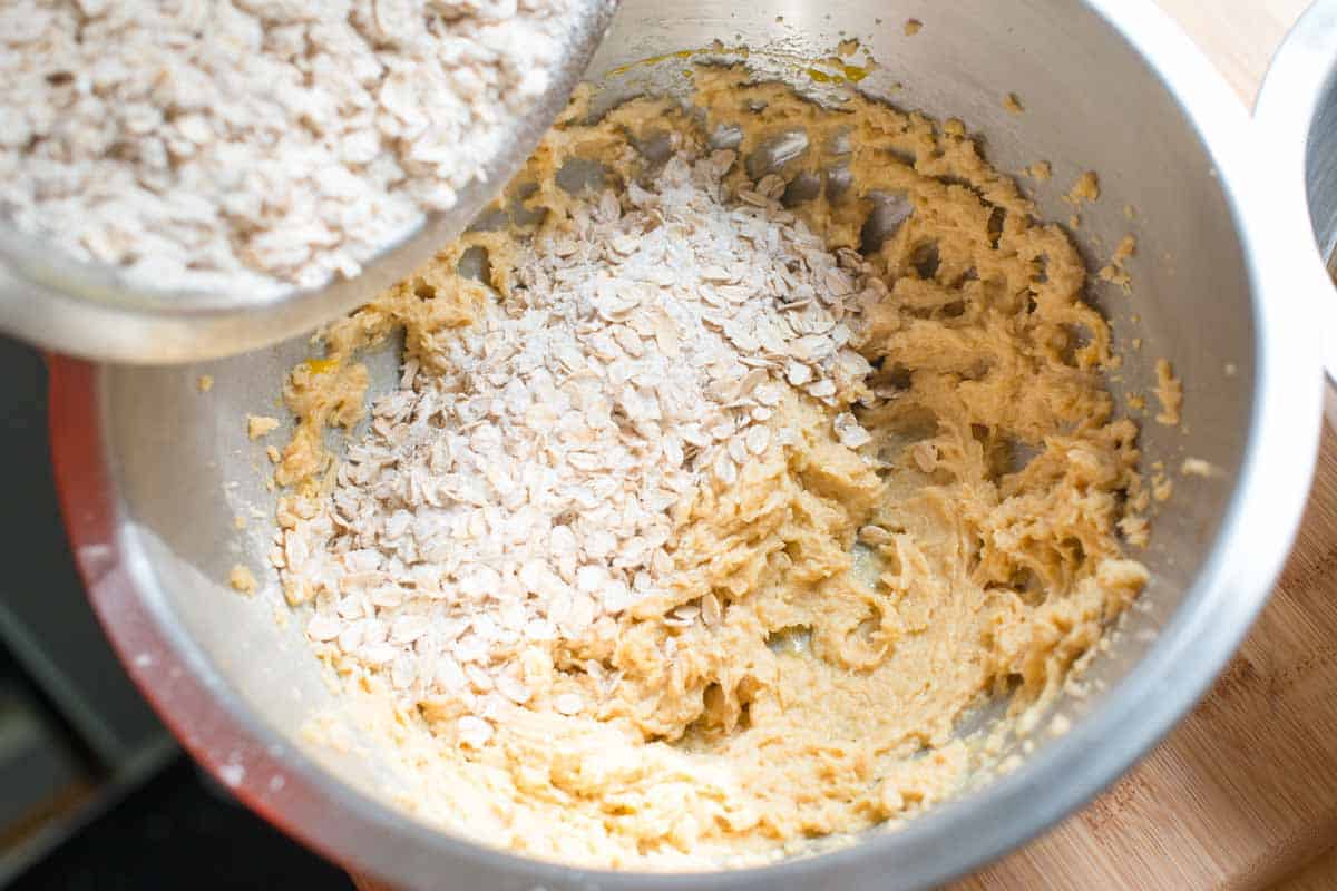 Making the oatmeal cookie batter