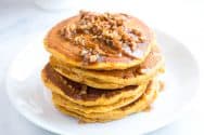 Fluffy Pumpkin Pancakes with Butter Pecan Syrup