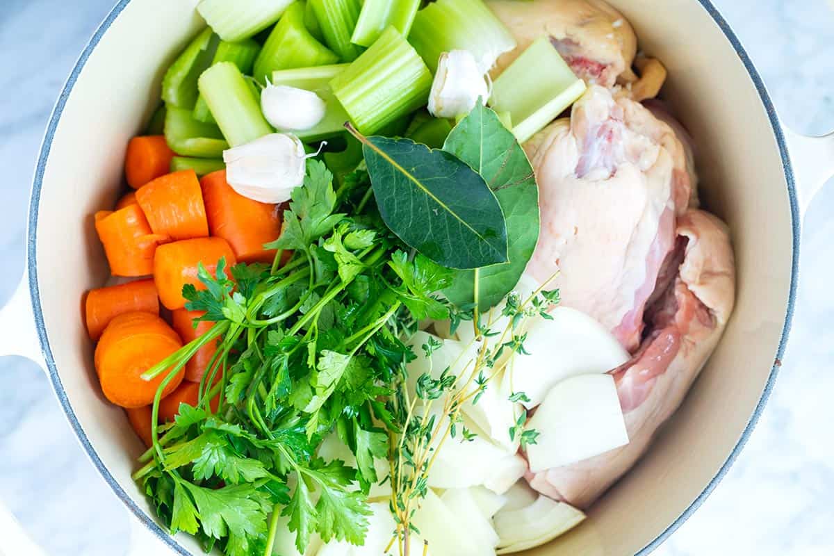 Chicken Stock / Chicken Broth ingredients in a stock pot