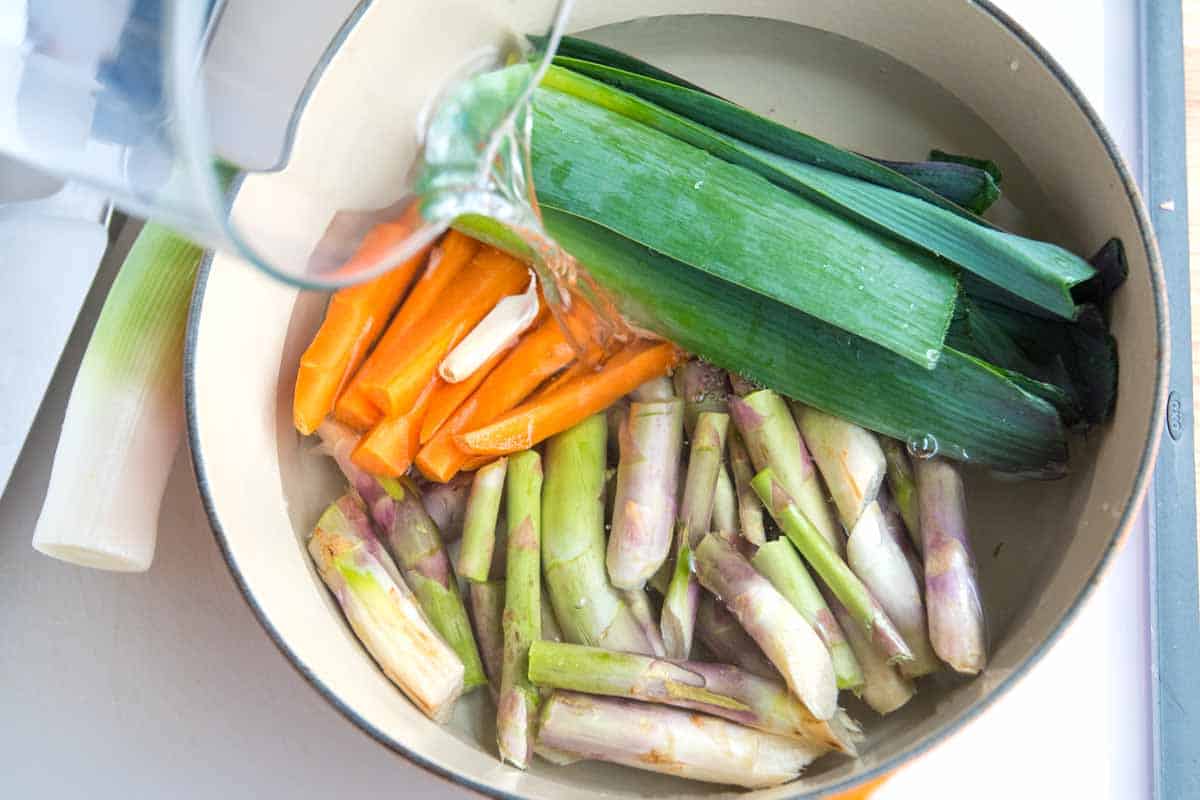 Making a stock for Asparagus Soup