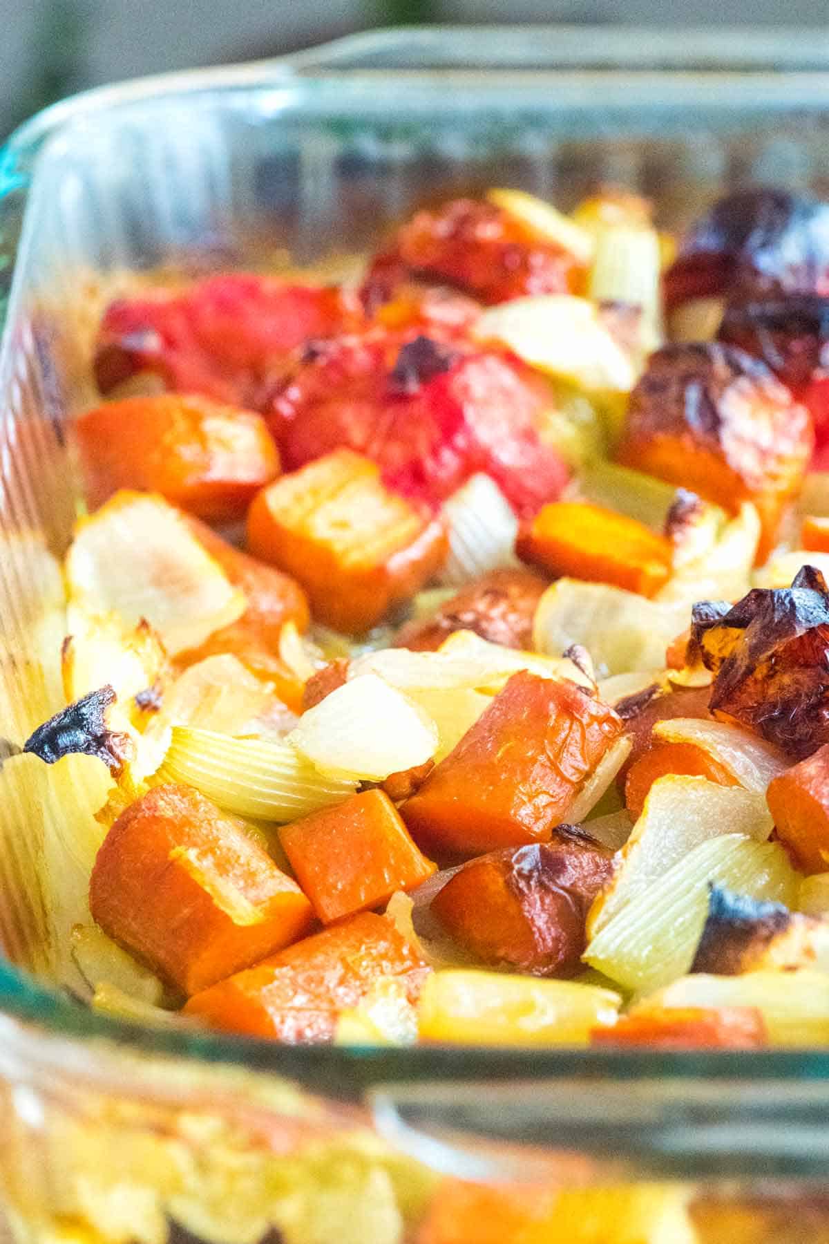 Roasted vegetables for the best vegetable broth.