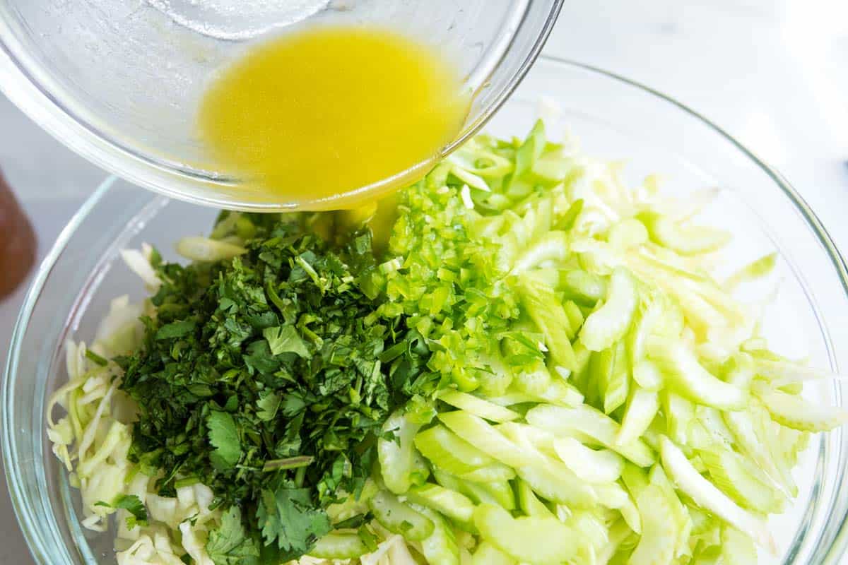 Combining coleslaw ingredients