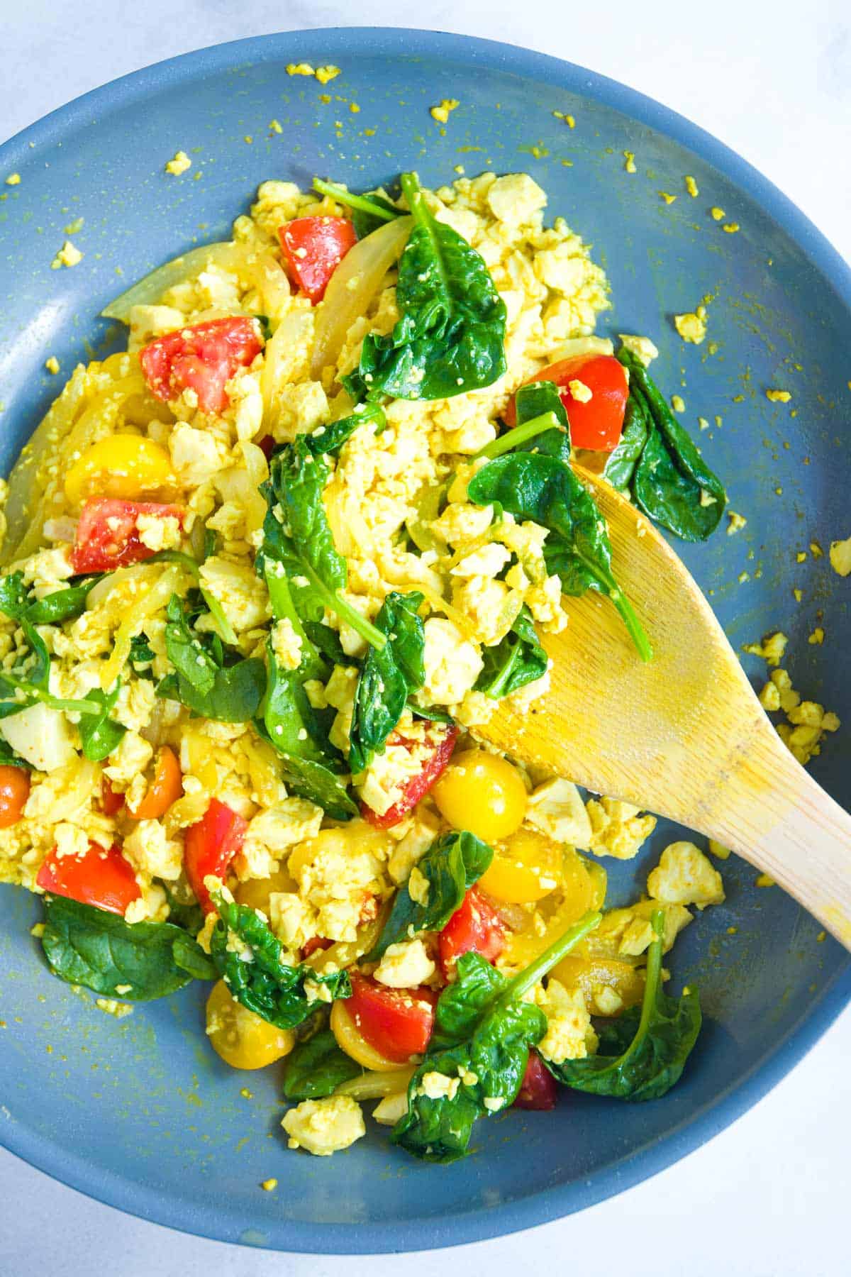 Tofu Scramble with spinach and tomatoes