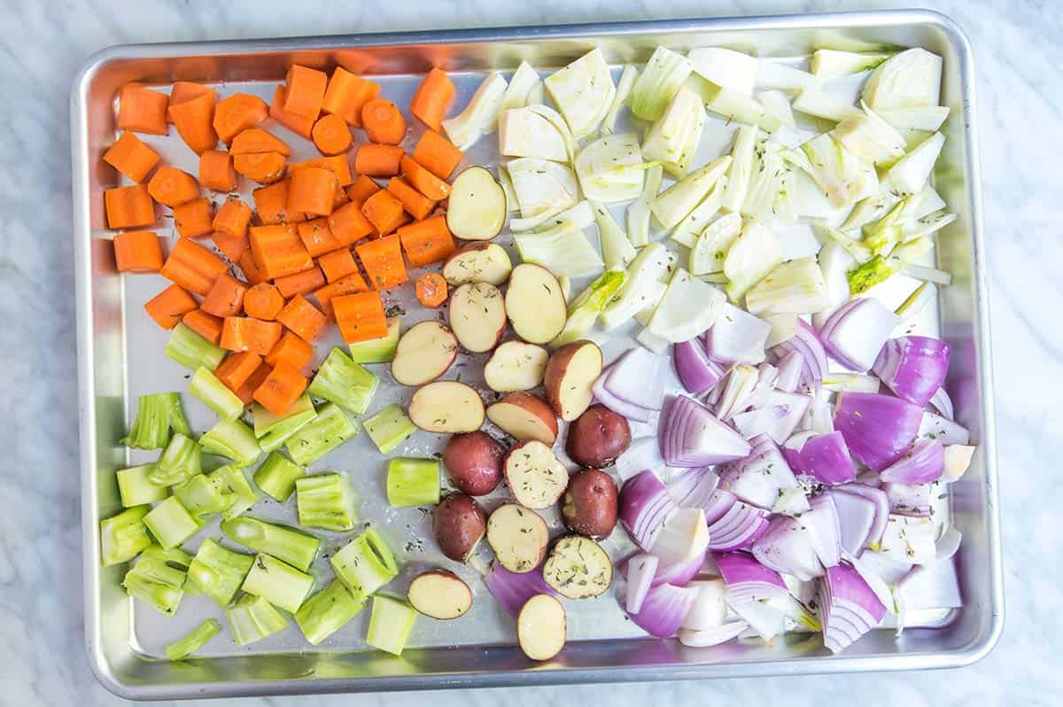 Roasting vegetables on a sheet pan