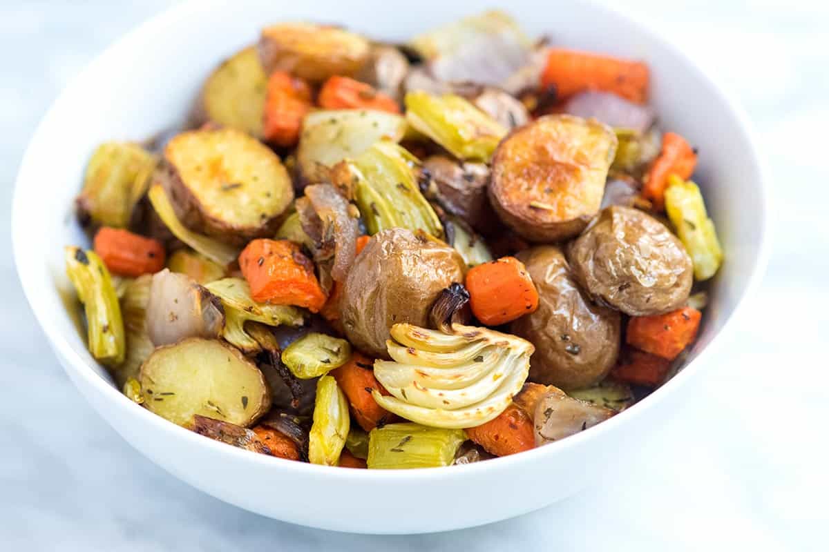 Our Favorite Oven Roasted Vegetables Recipe A bowl of Oven Roasted Vegetables
