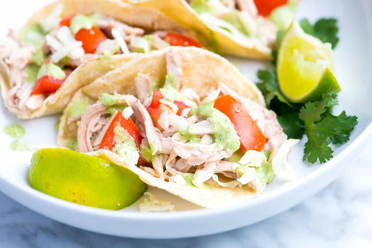 Shredded Chicken Tacos with Creamy Cilantro Sauce