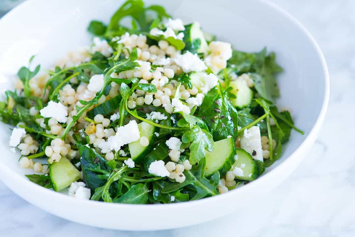 Lemony Arugula Salad with Couscous, Cucumbers and Feta Recipe