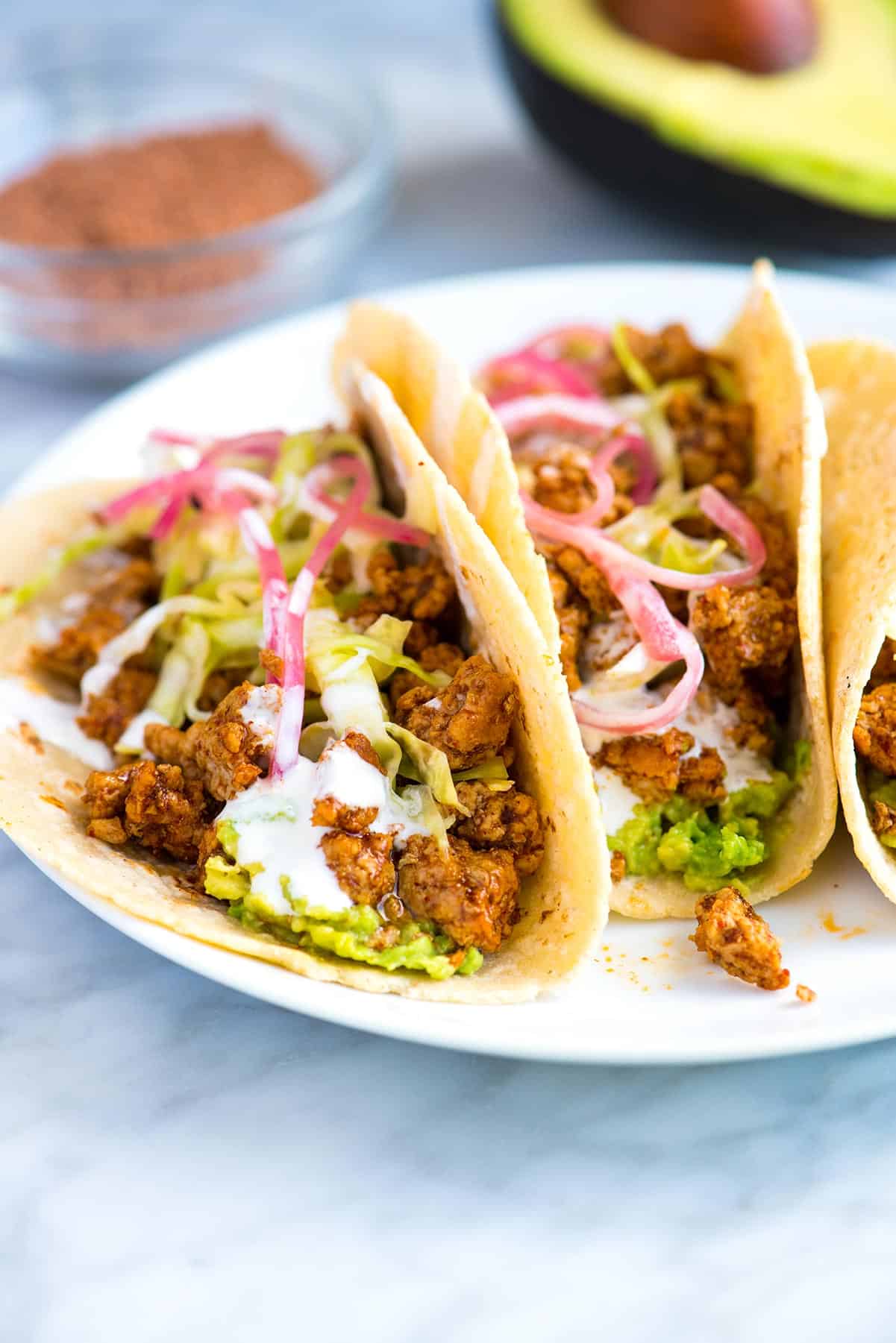 Crave-Worthy Ground Pork Tacos Recipe // Thanks to ground pork, these easy pork tacos come together fast. You can even make the filling in advance.