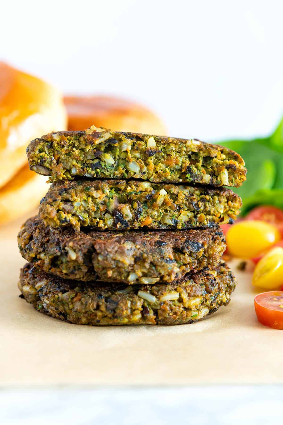 Homemade Veggie Burger Patties showing how many vegetables there are added to the mixture.