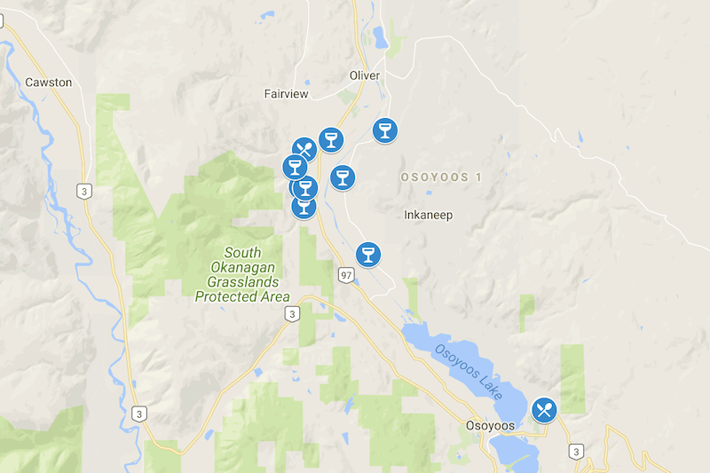 Map of British Columbia's South Okanagan Wine Country