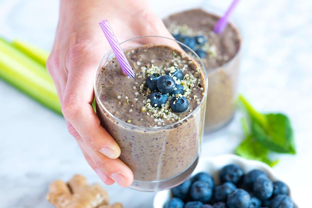 Easy blueberry smoothie recipe that keeps you happy for hours. One small smoothie offers almost 5 grams of fiber as well as 5 grams of protein.