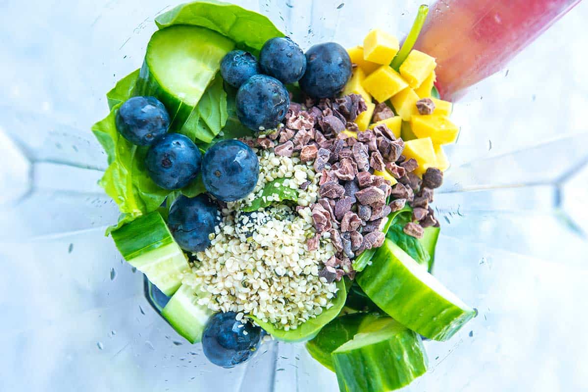 Easy blueberry smoothie recipe that keeps you happy for hours. One small smoothie offers almost 5 grams of fiber as well as 5 grams of protein. Easy blueberry smoothie recipe that keeps you happy for hours. One small smoothie offers almost 5 grams of fiber as well as 5 grams of protein.