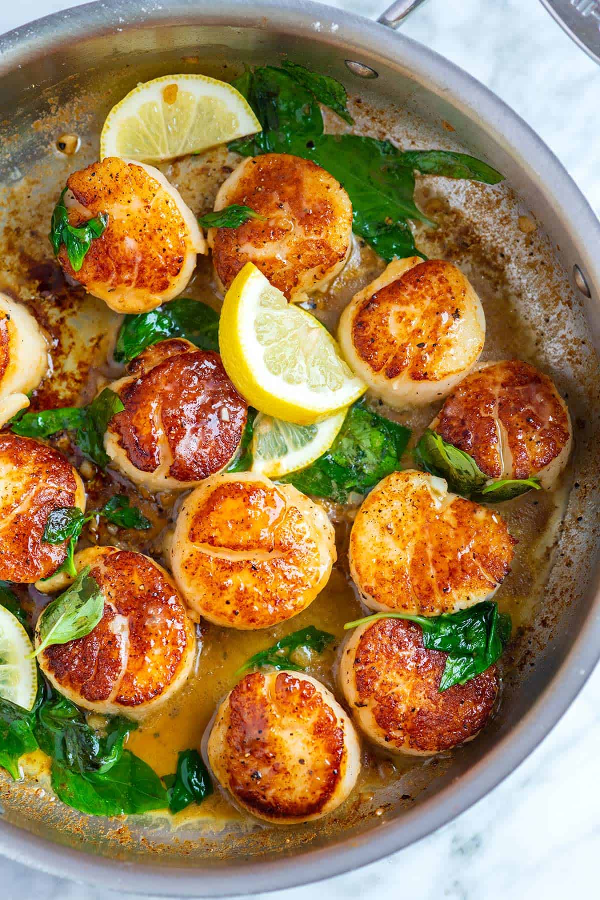 Pan-seared scallops with lemon and basil