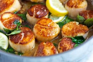 Seared Scallops with Garlic Basil Butter