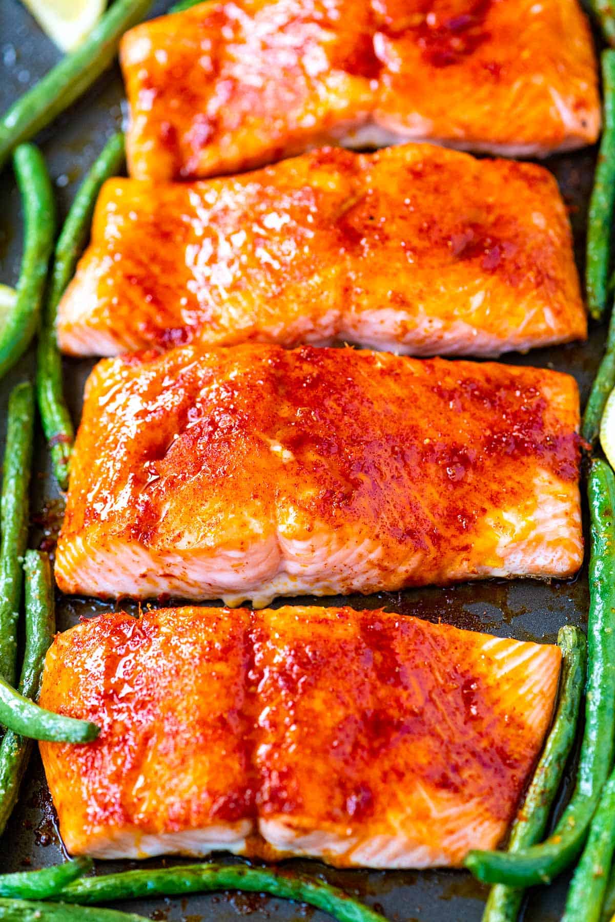 Baked Salmon rubbed with a brown sugar spice blend.