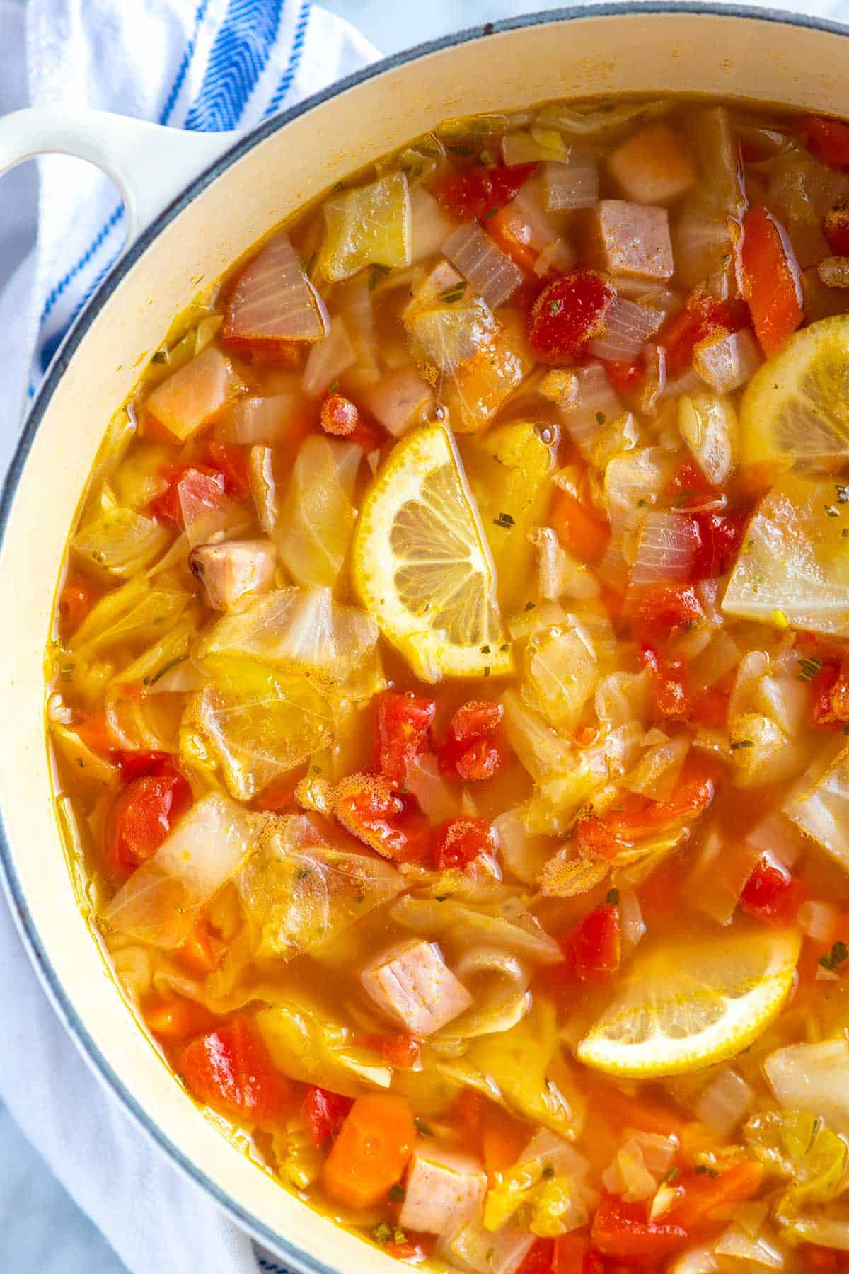 A pot of Ham and Cabbage Soup