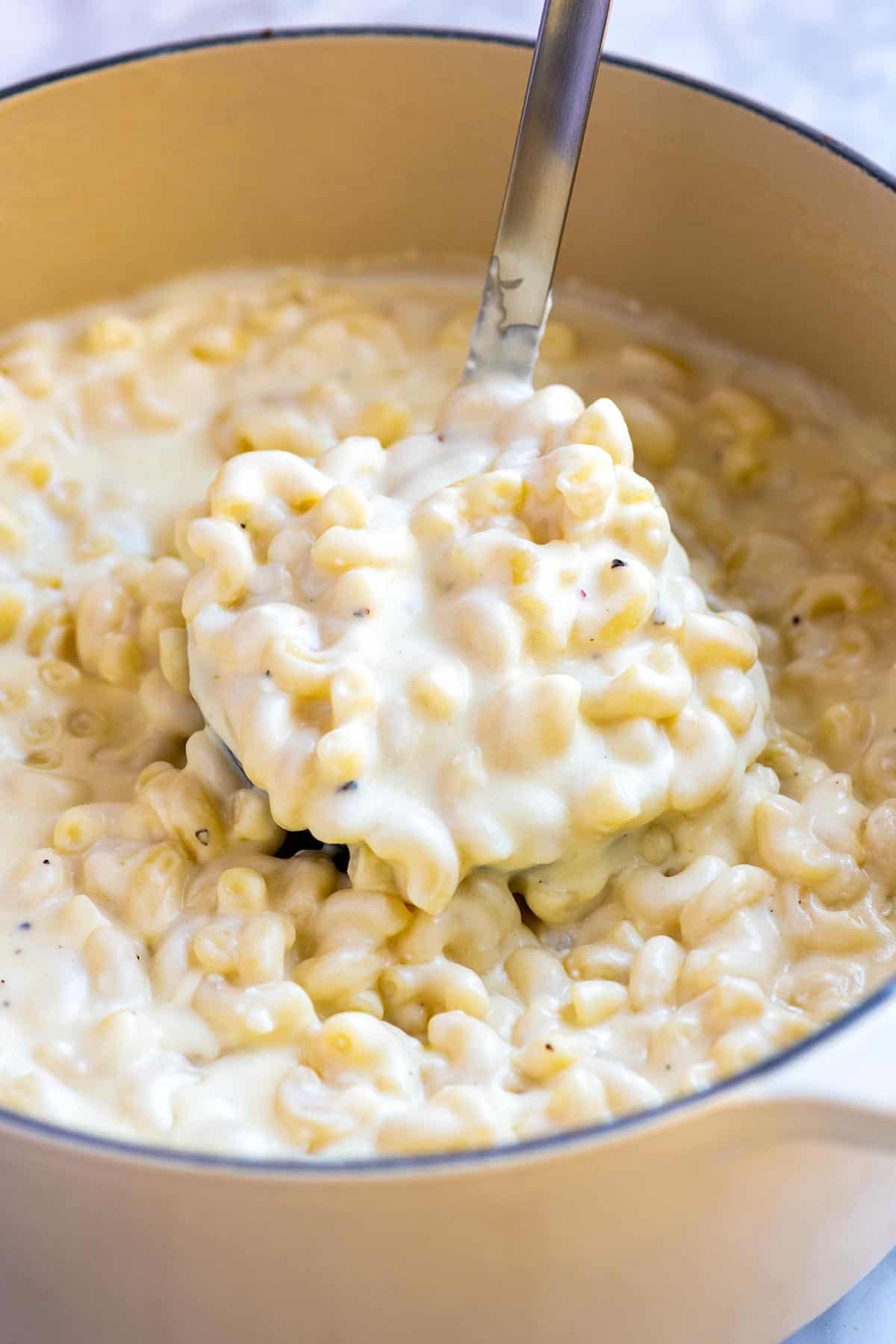 Serve the macaroni and cheese on the stovetop