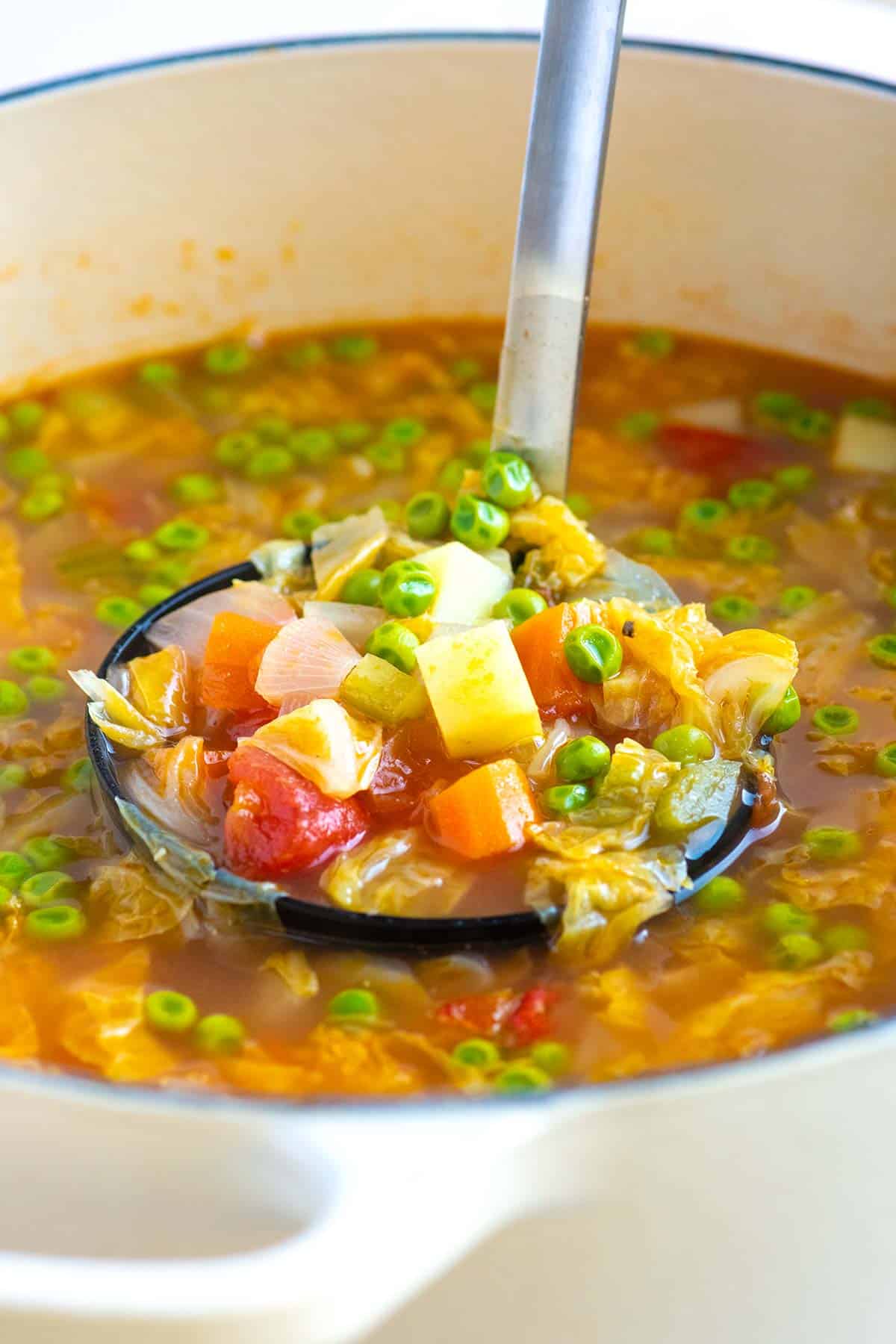 घर में बनी सब्जी के सूप का एक बर्तन