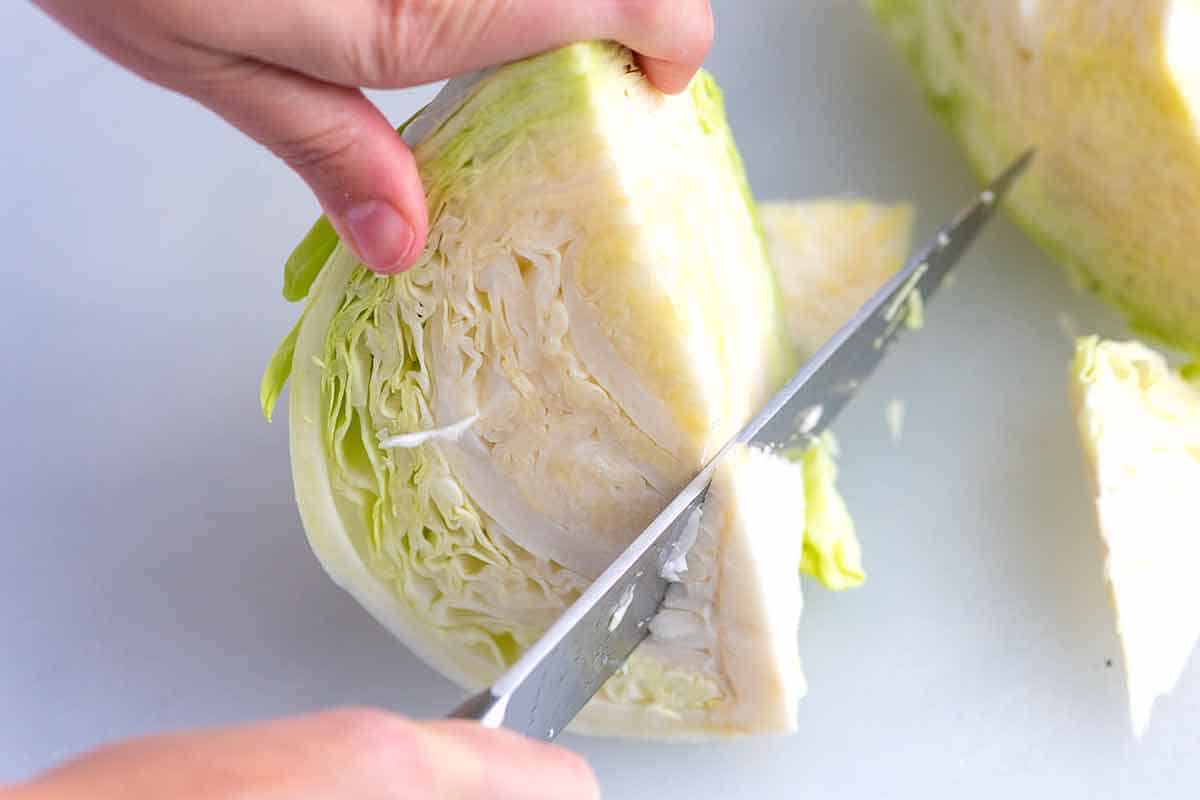 Removing the core from cabbage