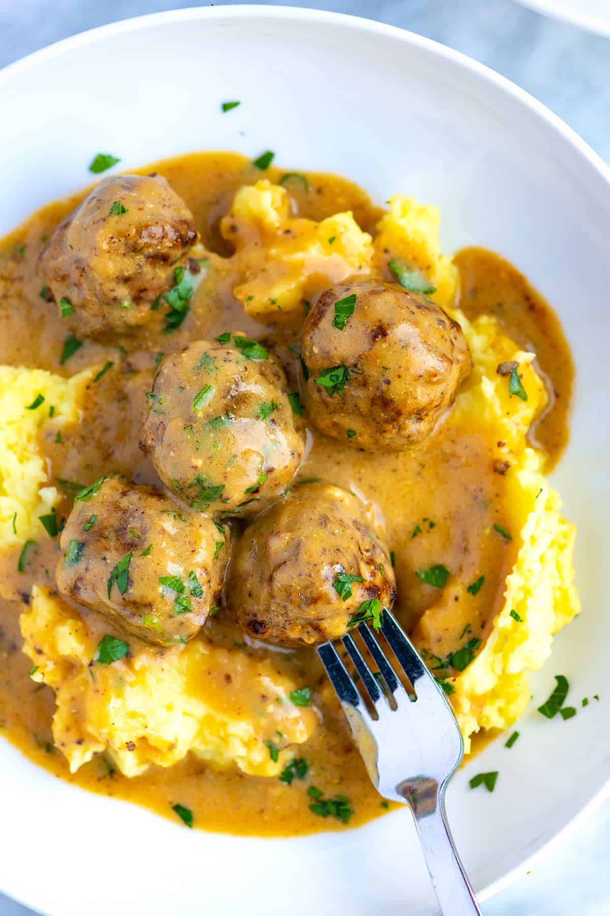 Homemade Swedish meatballs with mashed potatoes and gravy