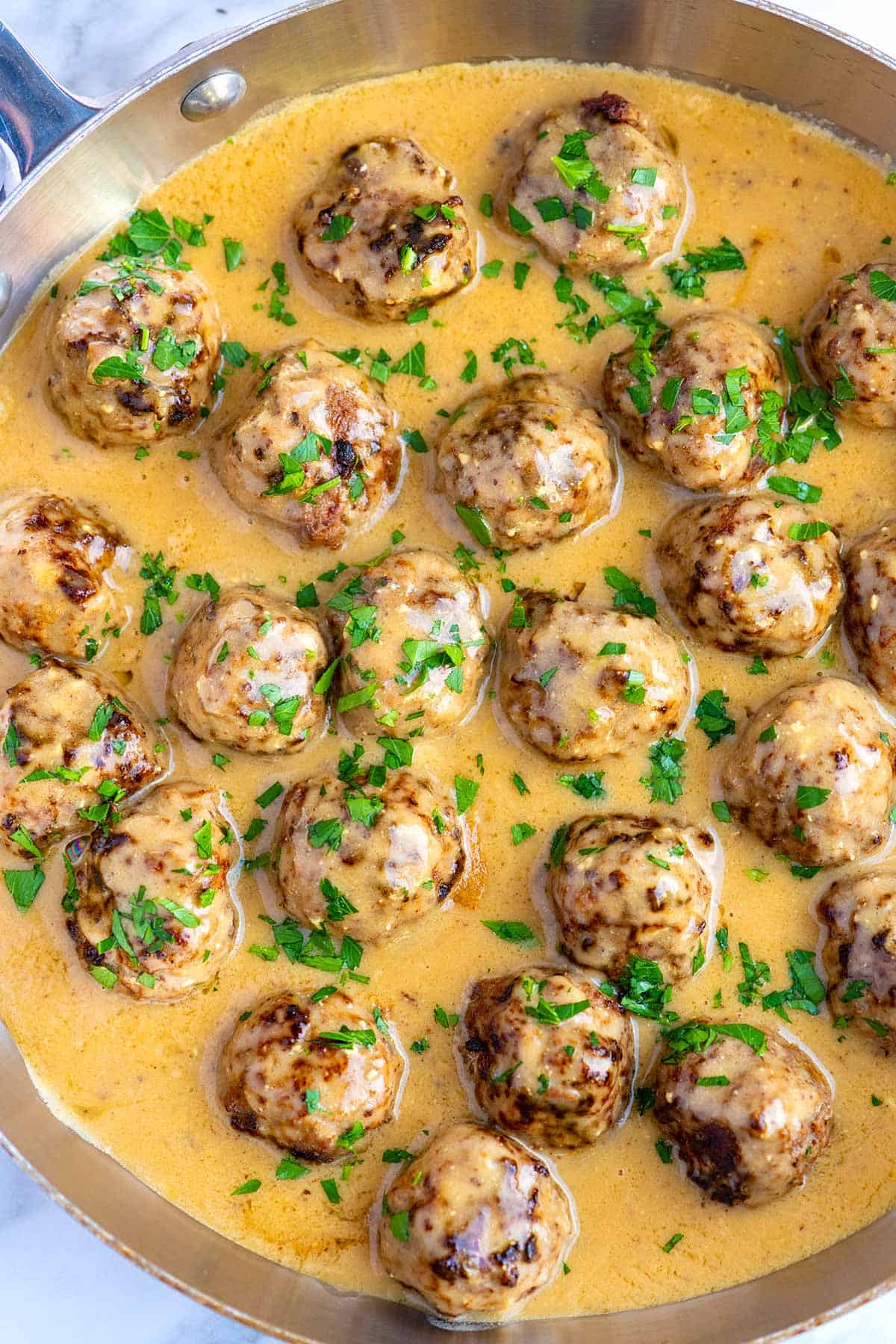 Skillet of Swedish Meatballs in Gravy