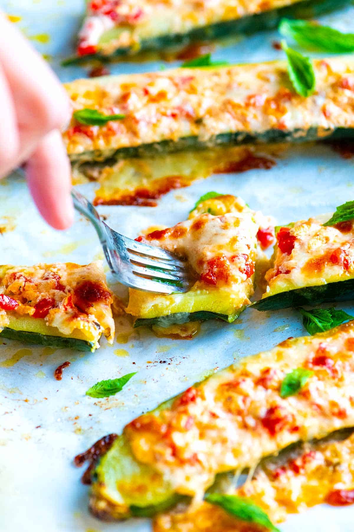 Cheesy Roasted Red Pepper Stuffed Zucchini Recipe