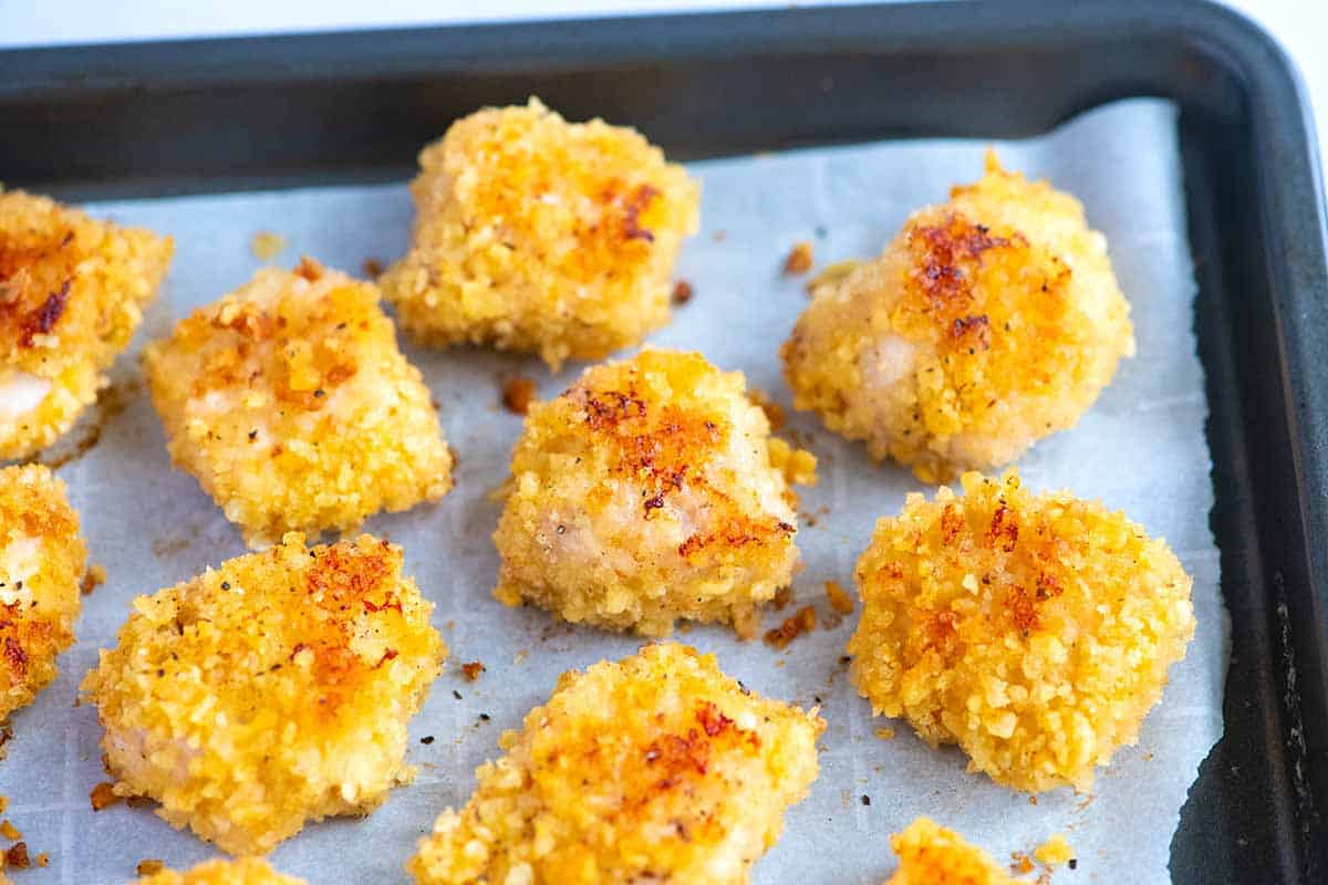 Close up of homemade chicken nuggets