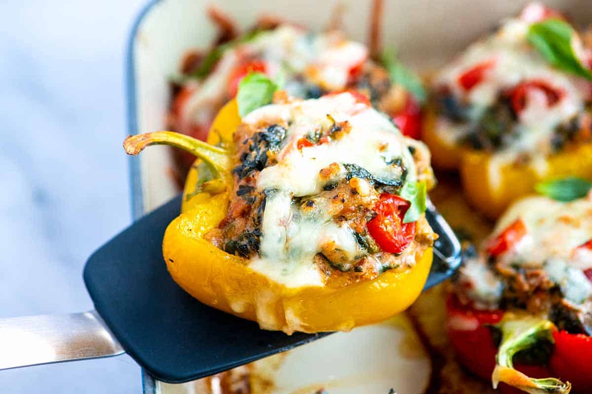 Sausage Stuffed Peppers with Spinach