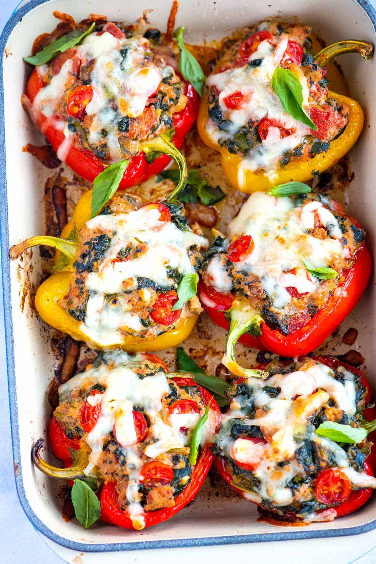 Stuffed Peppers filled with sausage, spinach and cheese