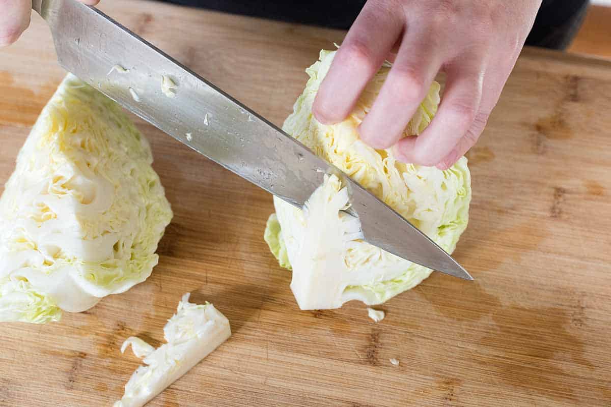 Cutting cabbage for coleslaw