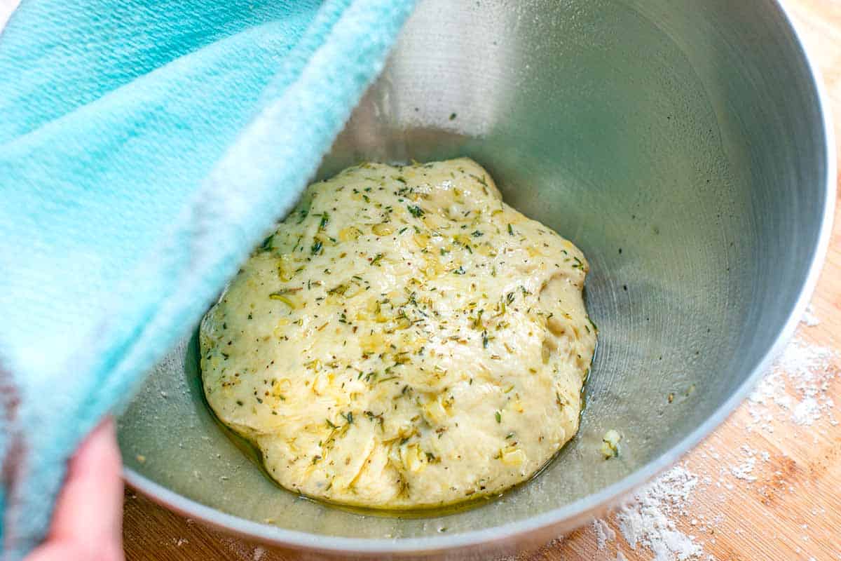 Proofing focaccia bread