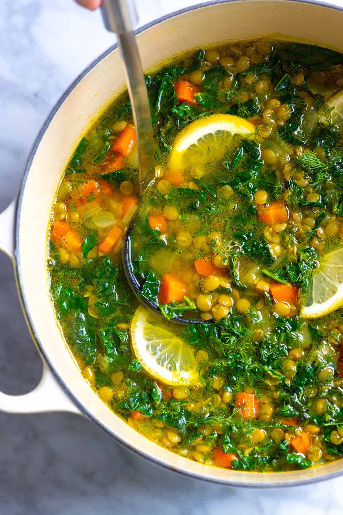 Lentil soup with lemon and turmeric