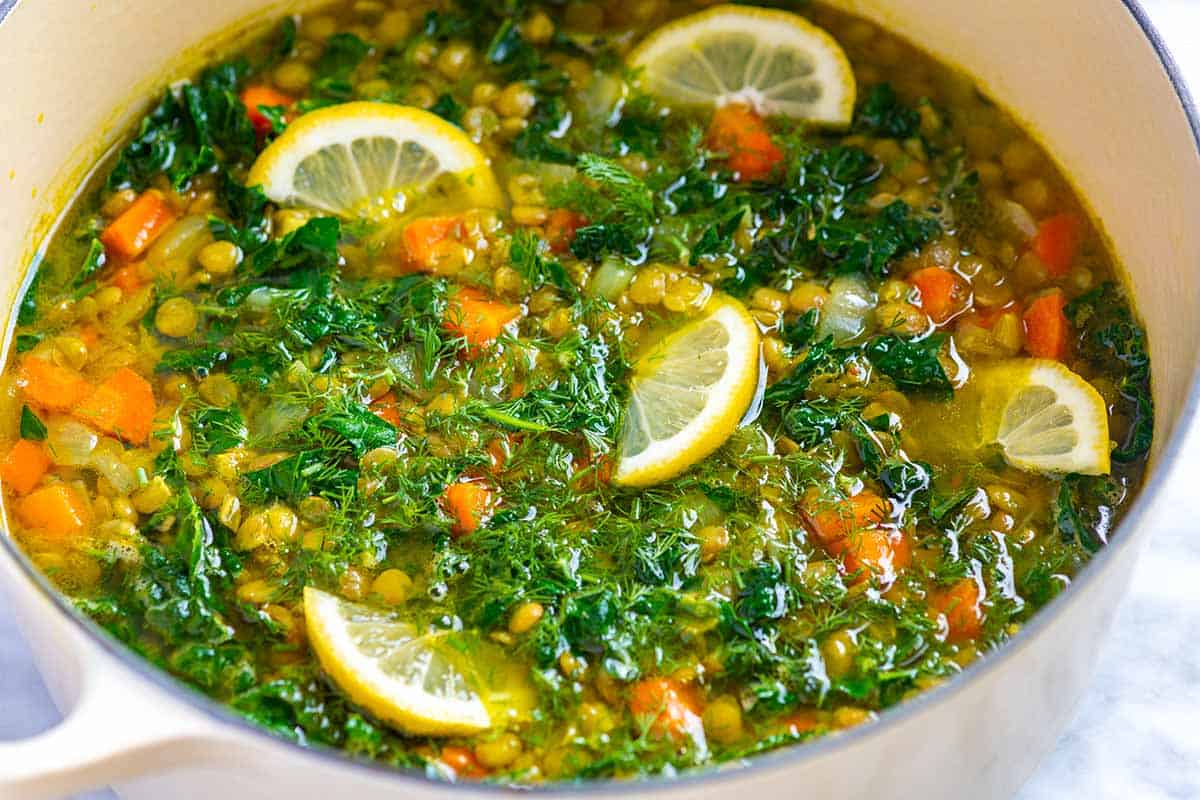 Lentil soup with lemon and turmeric