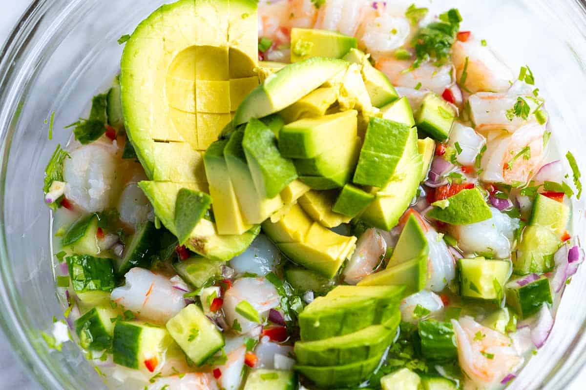 How to Make Shrimp Ceviche, Add avocado just before serving.