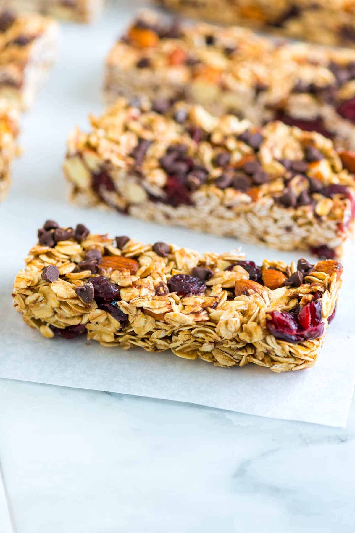 Granola Bars with Almond, Chocolate Chips and Dried Cranberries