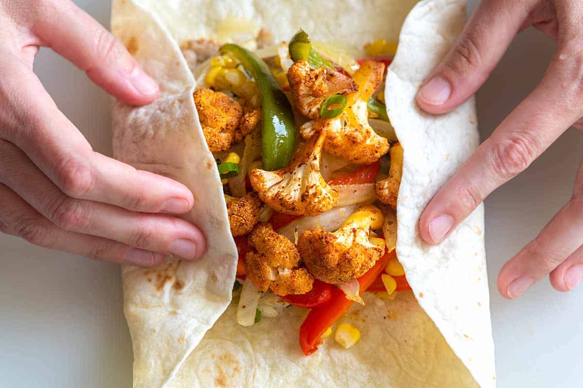 How to Make Veggie Burritos: burrito wrap step 1