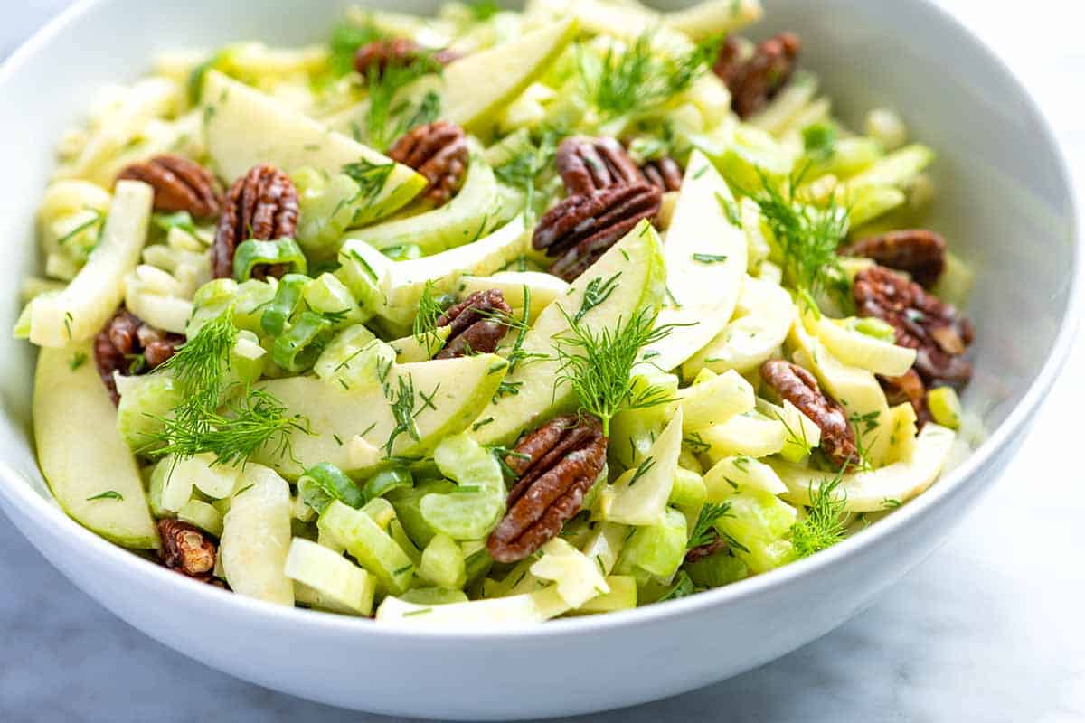 We love this fresh and easy fresh apple salad recipe made with crisp apples, celery, fennel, and an easy creamy dressing.