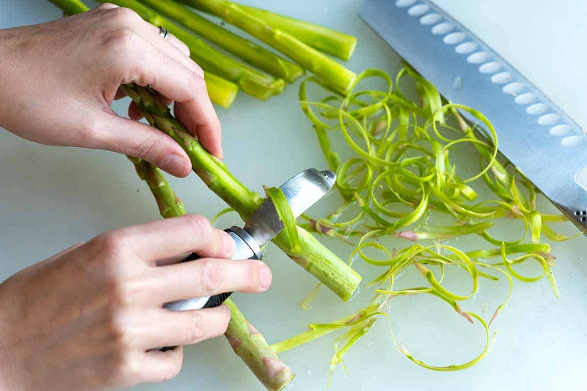 How to Prep Asparagus -- Peeling the stems.