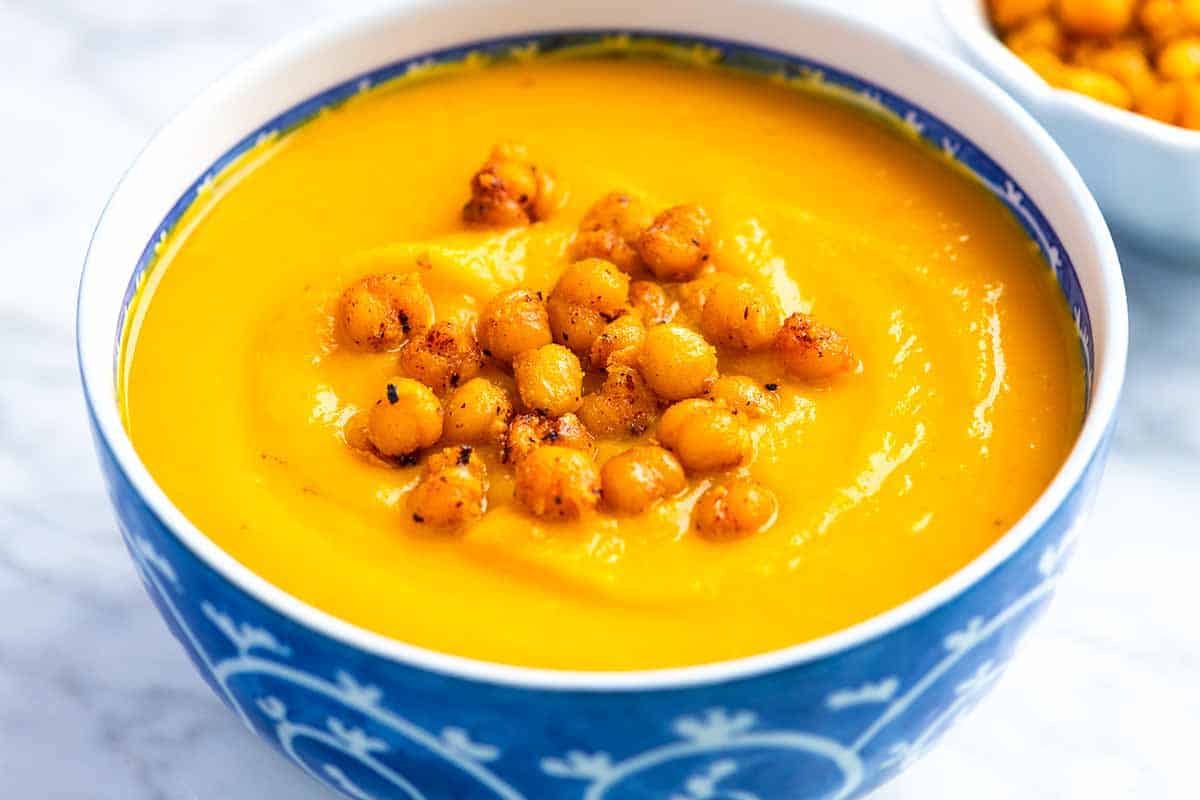 Creamy Roasted Butternut Squash Soup with Spiced Chickpeas