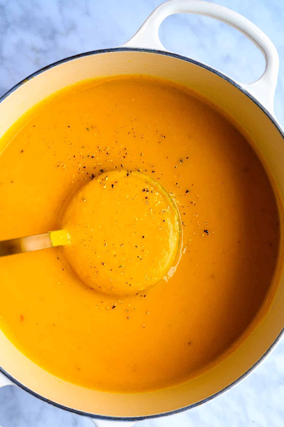 Easy butternut squash soup in spoon