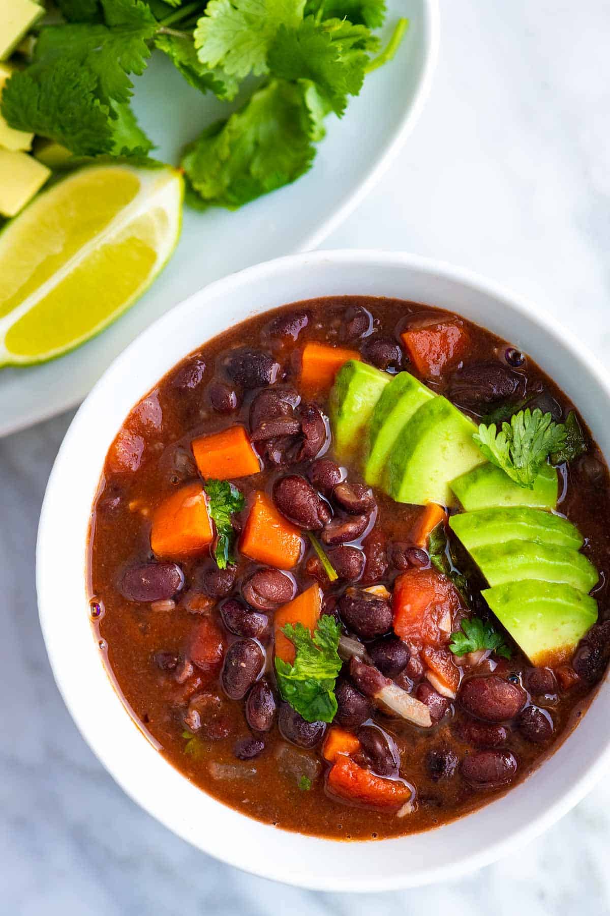 A bowl of black bean soup