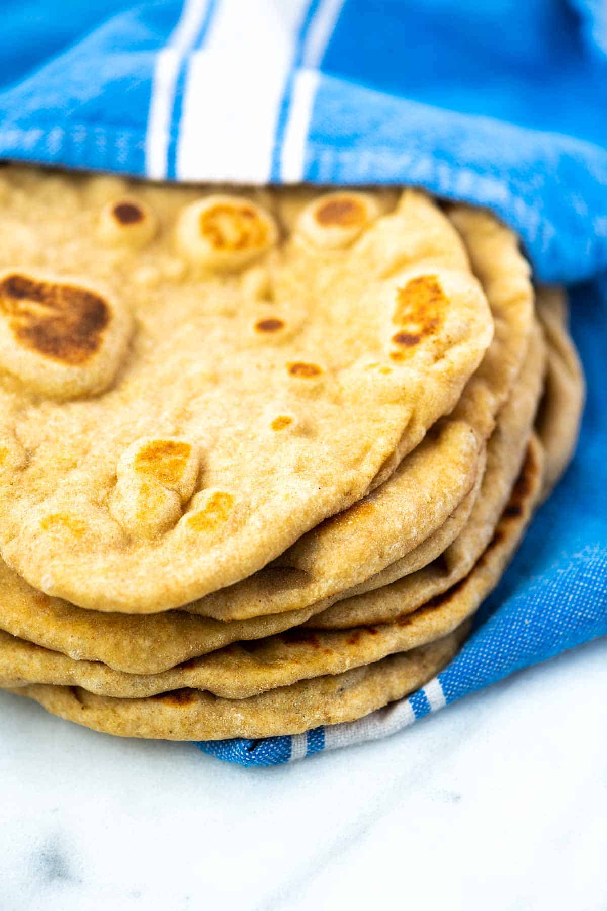 A stack of easy homemade flatbread made without yeast