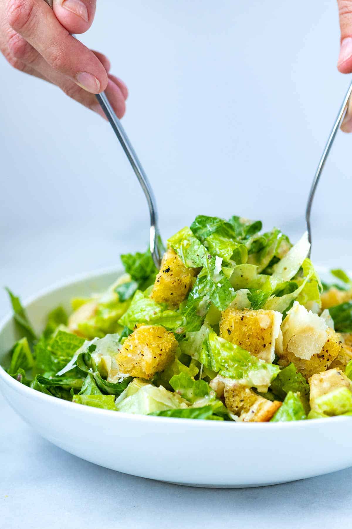 Caesar Salad with dressing and croutons made from scratch