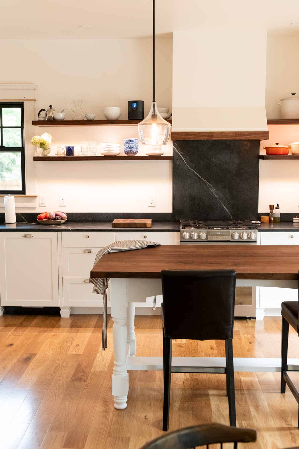 Remodeled kitchen with floating shelves